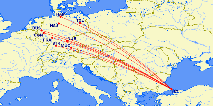 Türkiyeden Almanyanın pek çok kentine direkt uçuşlar var.